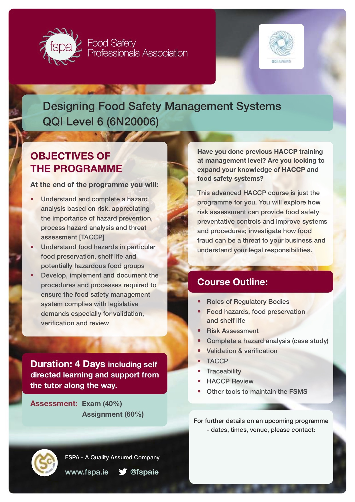 Designing a Food Safety management system L6 QQI